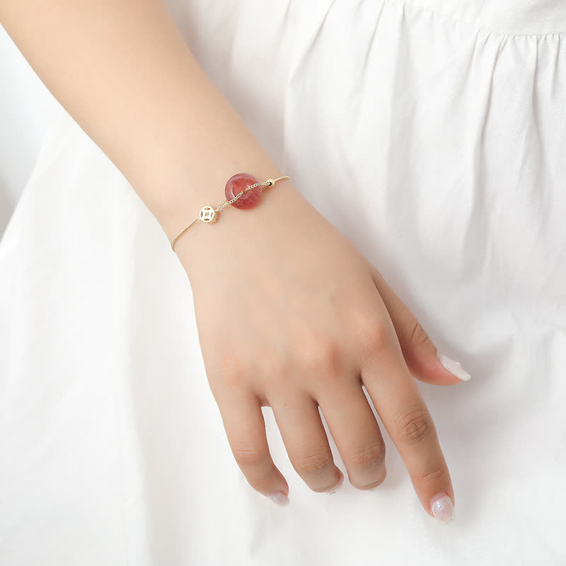 Nimara Ritual Strawberry Quartz Peace Buckle Coin Love Bracelet