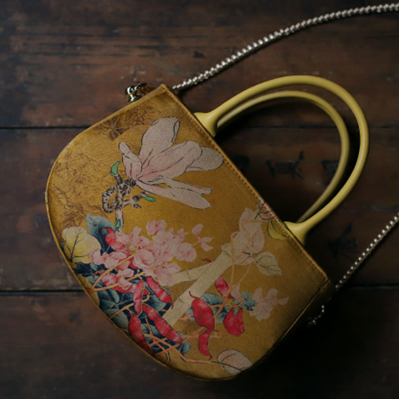 Nimara Ritual Vintage Flower Peony Metal Chain Zipper Handbag Crossbody Bag Shoulder Bag