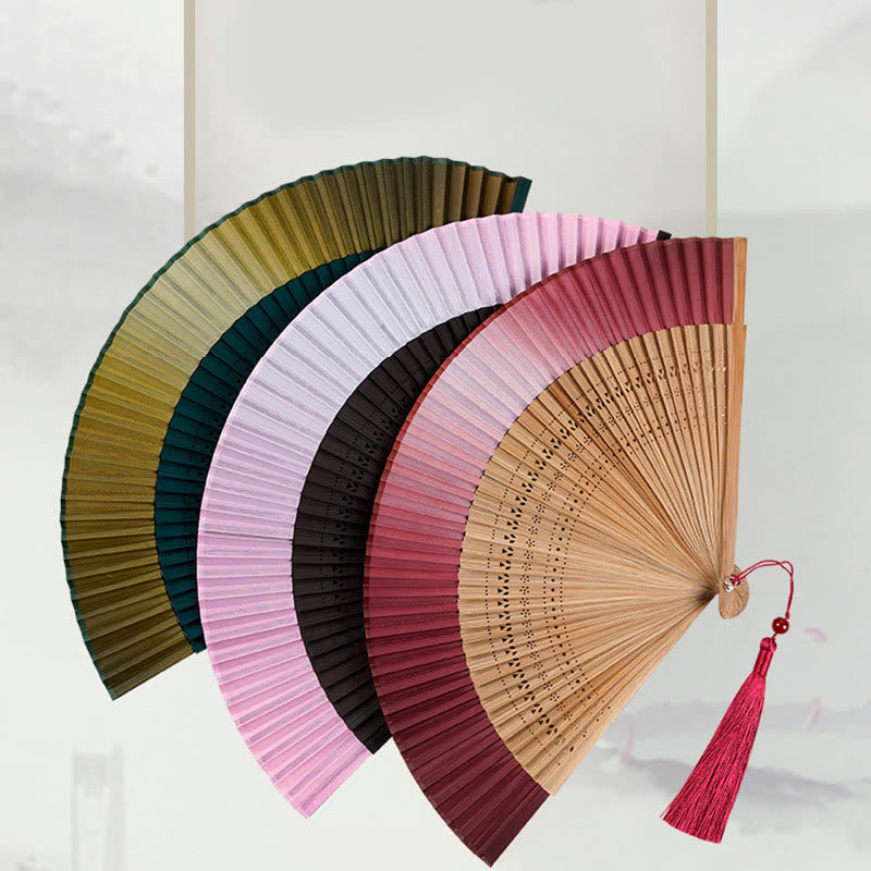 Nimara Ritual Solid Color Gradient Hollow Engraved Handheld Bamboo Folding Fan