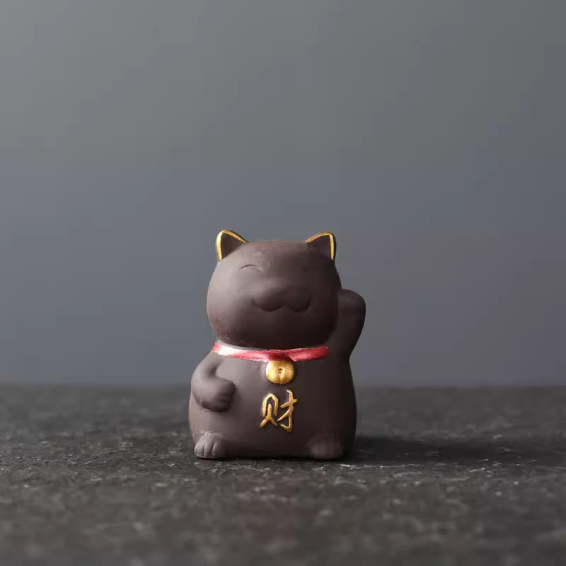 Nimara Ritual Mini Lucky Cat Wealth Tea Pet Purple Clay Figurine Decoration
