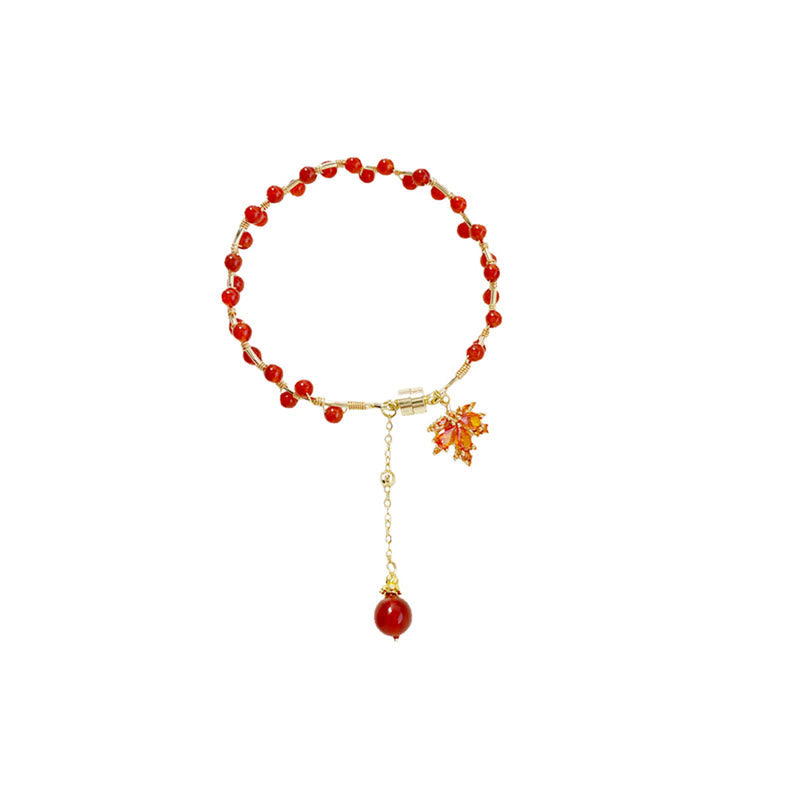 Nimara Ritual Red Maple Leaf Luck Charm Bracelet