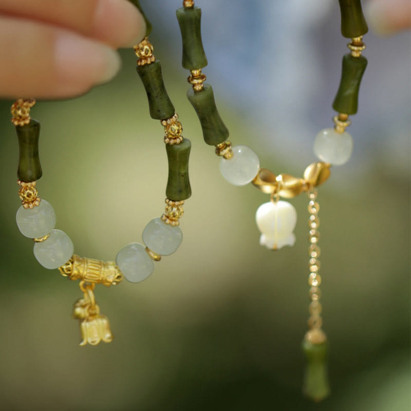 Nimara Ritual Green Bamboo Jade Lily of the Valley Wealth Bracelet