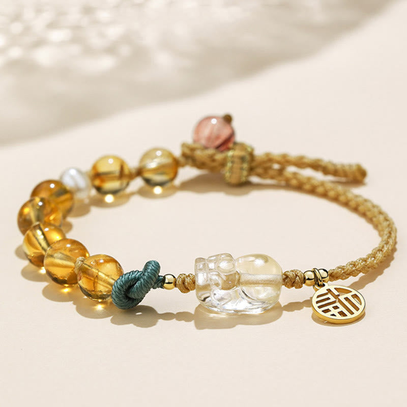 Nimara Ritual Citrine PiXiu Fu Character Prosperity String Braided Bracelet