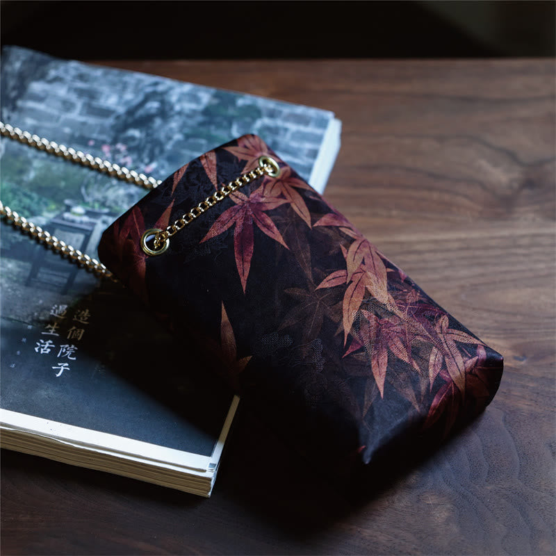 Nimara Ritual Small Maple Leaf Persimmon Metal Chain Crossbody Bag Shoulder Bag Cellphone Bag