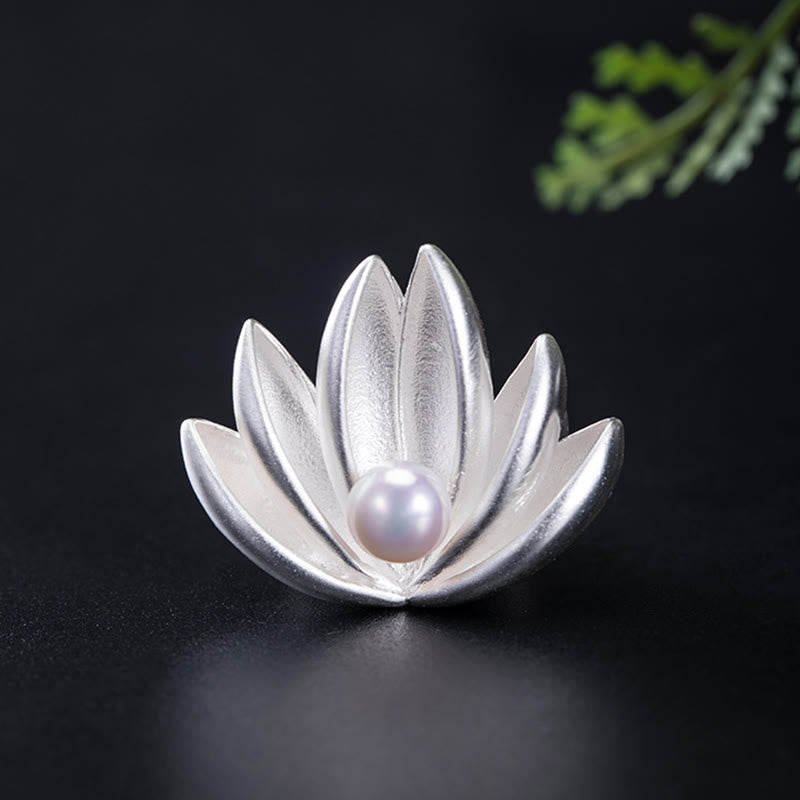 Nimara Ritual 925 Sterling Silver Lotus Flower Pearl New Beginning Brooch