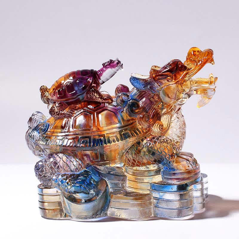 Nimara Ritual Feng Shui Dragon Turtles Handmade Liuli Crystal Art Piece Protection Home Office Decoration