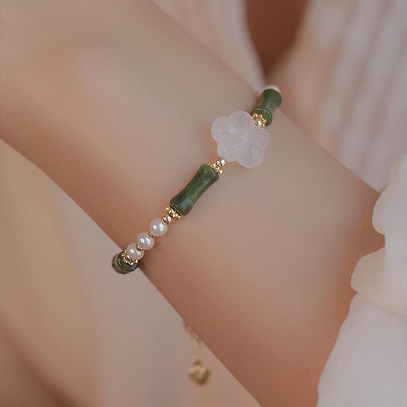 Nimara Ritual Peridot Bamboo Flower Agate Pearl Peace Bracelet