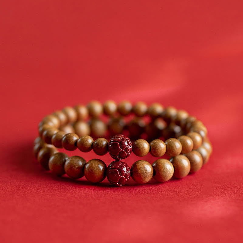 Nimara Ritual Peach Wood Lotus Cinnabar Luck Wealth Bracelet