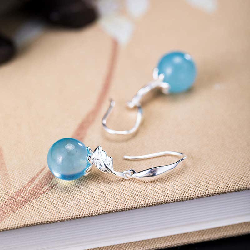 Nimara Ritual 925 Sterling Silver Natural Aquamarine Leaf Flower Peace Earrings Necklace
