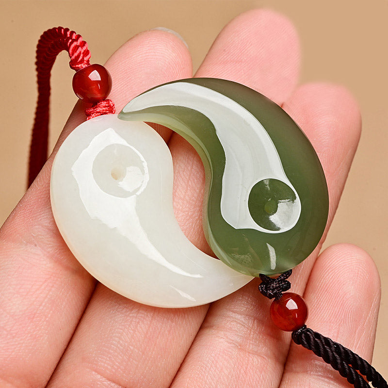 Nimara Ritual Yin Yang White Jade Cyan Jade Protection Blessing Necklace String Pendant