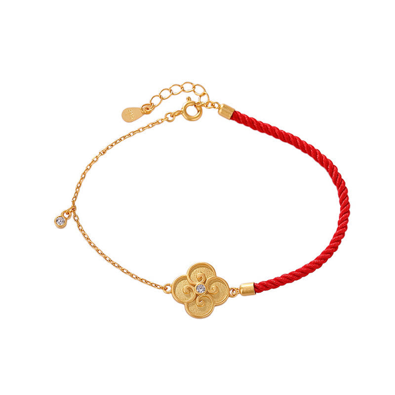 Nimara Ritual 925 Sterling Silver Plated Gold Four Leaf Clover Zircon Luck Bracelet