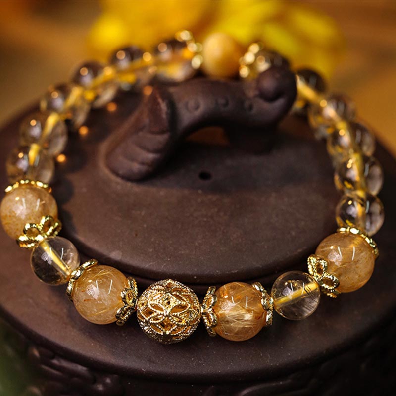 Nimara Ritual Natural Citrine Amethyst Rutilated Quartz Prosperity Protection Bracelet
