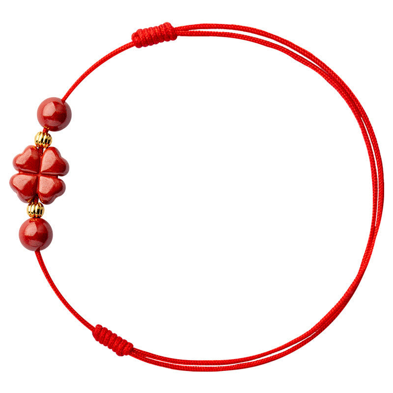 Nimara Ritual Four Leaf Clover Cinnabar Blessing Calm String Bracelet Anklet