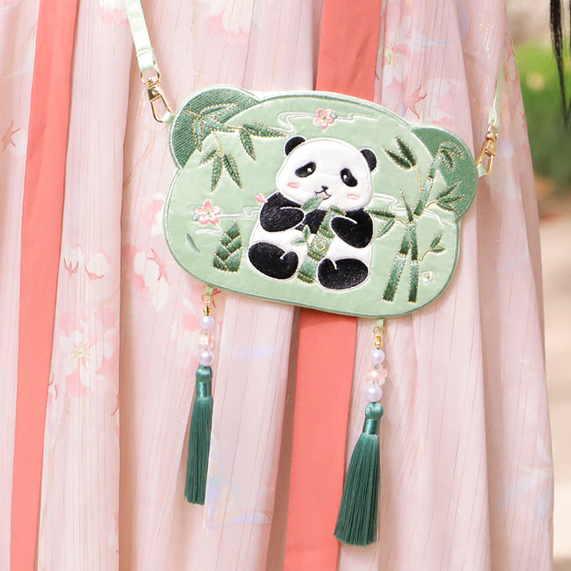 Nimara Ritual Embroidery Lucky Panda Cat Shiba Inu Deer Rabbit Fox Flower Cute Animal Hanfu Bag Crossbody Bag Shoulder Bag