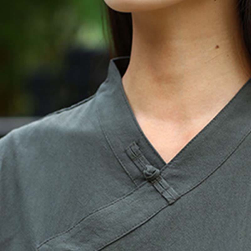 Nimara Ritual 2Pcs Half Sleeve V-Neck Shirt Top Pants Meditation Zen Tai Chi Linen Clothing Women's Set
