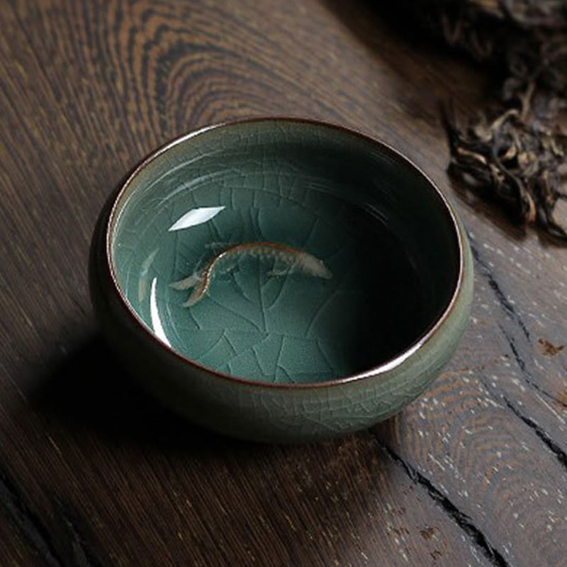 Nimara Ritual Colorful Koi Fish Ceramic Teacup Kung Fu Tea Cup Bowl