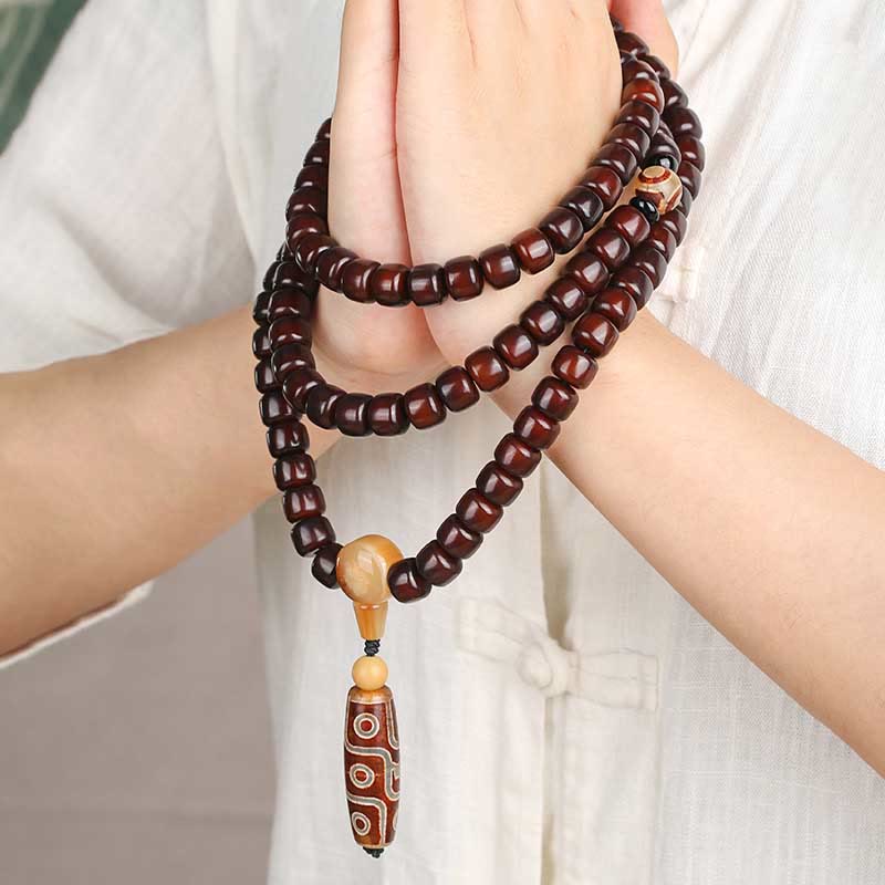 Nimara Ritual 108 Mala Beads Three-eyed Dzi Bead Nine-eye Dzi Bead Jade Luck Bracelet