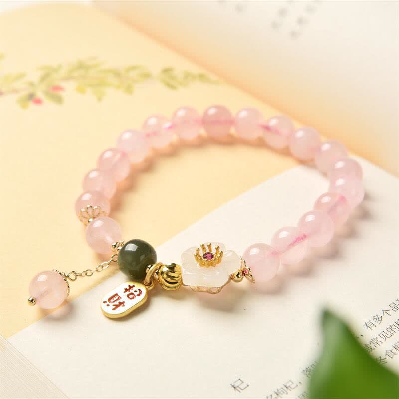 Nimara Ritual Natural Pink Crystal Jade Flower Warm Love Bracelet