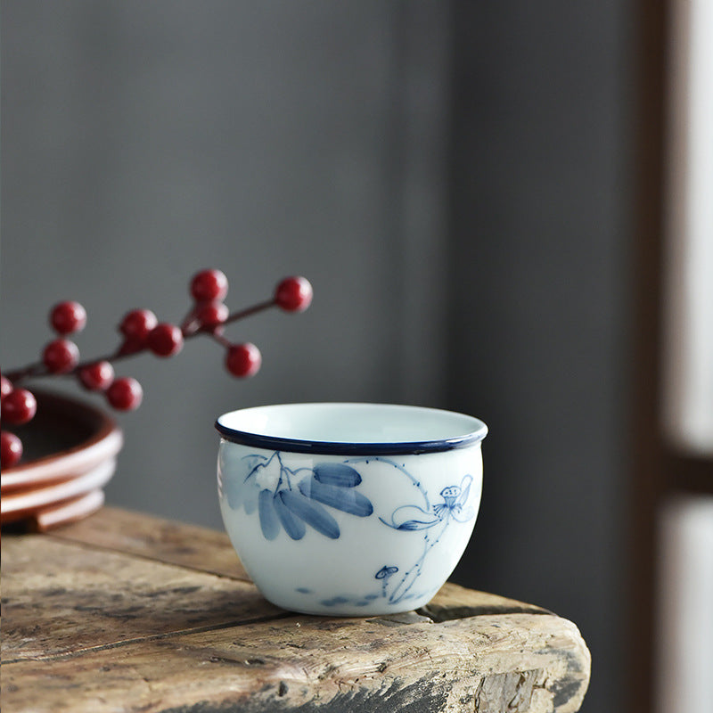 Nimara Ritual Koi Fish Lotus Flower Leaf Mountains Tree Ceramic Teacup Kung Fu Tea Cup 130ml