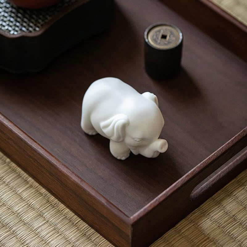 Nimara Ritual Small Elephant Statue White Porcelain Ceramic Strength Home Desk Decoration