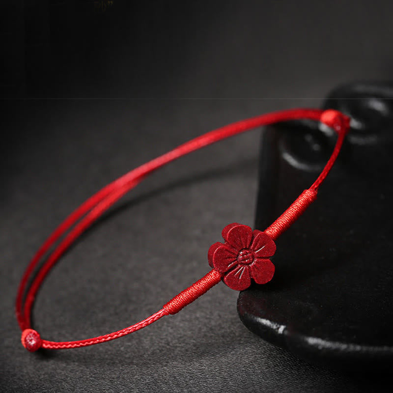 Nimara Ritual Handmade Plum Blossom Four Leaf Clover PiXiu Lotus Koi Fish Cinnabar Blessing Braid Bracelet