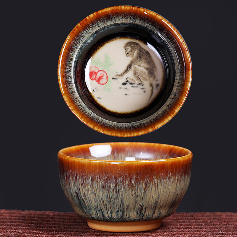 Nimara Ritual 12 Chinese Zodiac Pattern Ceramic Teacup Kung Fu Jian Chinese Zhan Tea Cup 73ml
