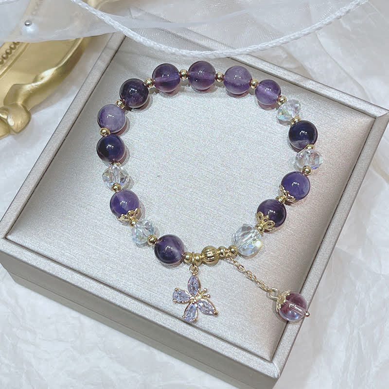 Nimara Ritual Natural Amethyst Crystal Spiritual Butterfly Charm Bracelet