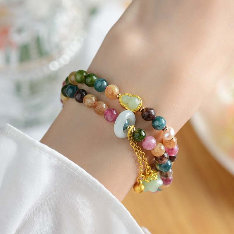 Nimara Ritual Multicolored Tourmaline Gourd Wisdom Double Wrap Lily Of The Valley Charm Bracelet