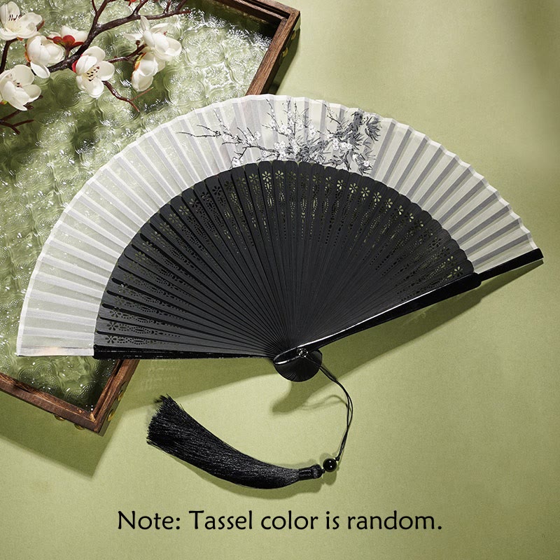 Nimara Ritual Ancient Flowers Branches Handheld Bamboo Folding Fan 21cm