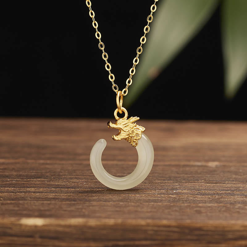 Nimara Ritual 925 Sterling Silver Year Of The Dragon Natural Hetian Jade Luck Strength Necklace Pendant