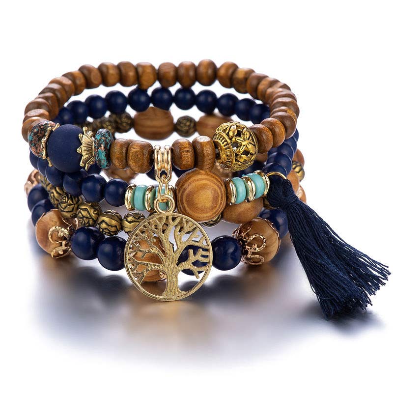 Nimara Ritual Wenge Wood Layered Tree Tassel Healing Bracelet