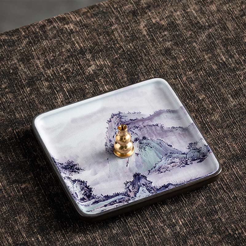 Nimara Ritual Mountain Lake Flower Leaf Healing Ceramic Plate Tray Stick Incense Burner Decoration