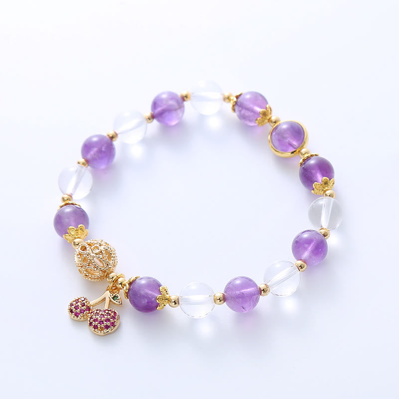 Nimara Ritual Natural Amethyst White Crystal Positive Cherry Charm Bracelet