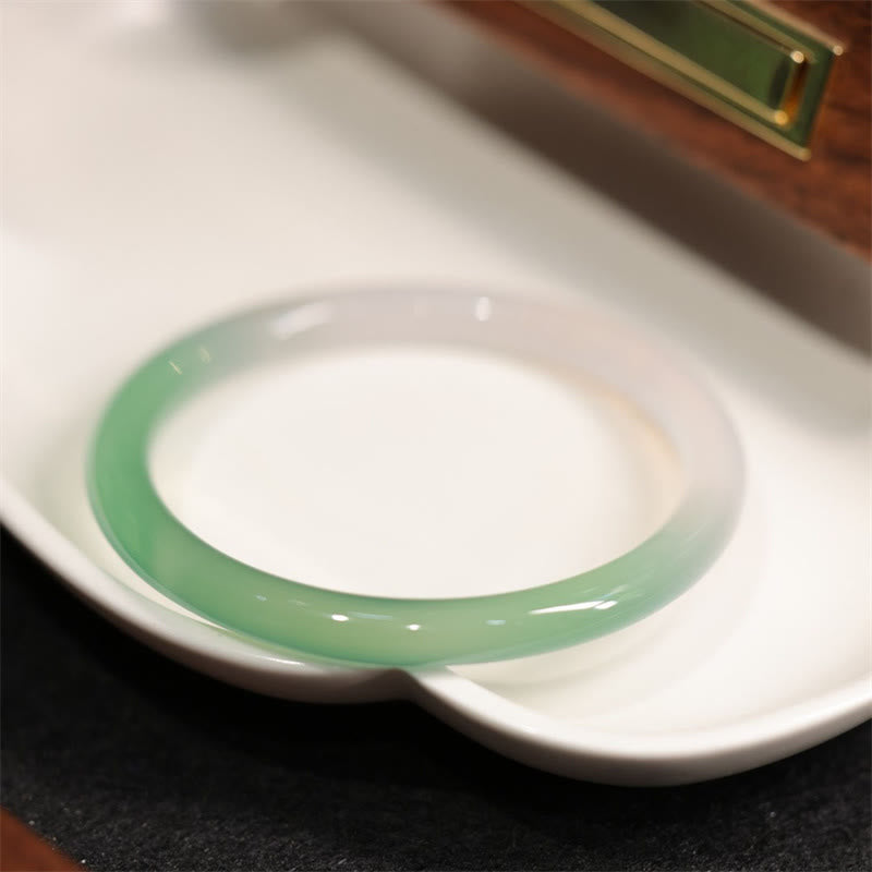 Nimara Ritual Natural White And Green Chalcedony Agate Positive Cuff Bracelet Bangle