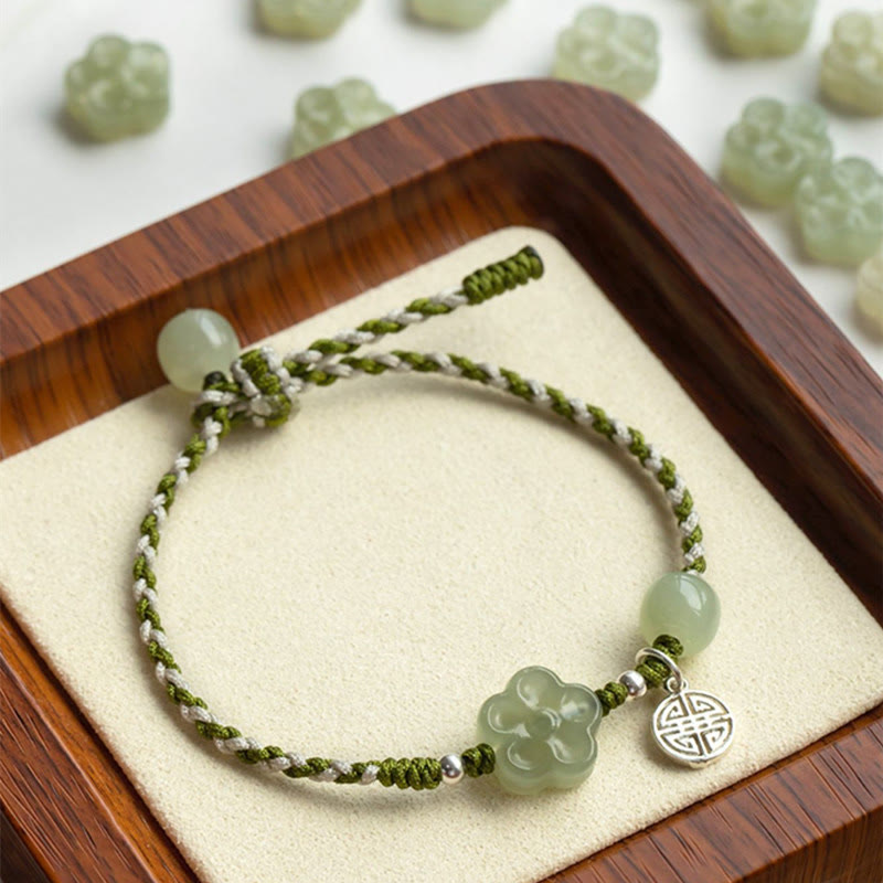 Nimara Ritual Handmade Plum Blossom Flower Jade Luck Prosperity Braided Bracelet