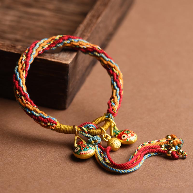 Nimara Ritual Gold Swallowing Beast Family Luck Reincarnation Knot Braid Colorful String Bracelet