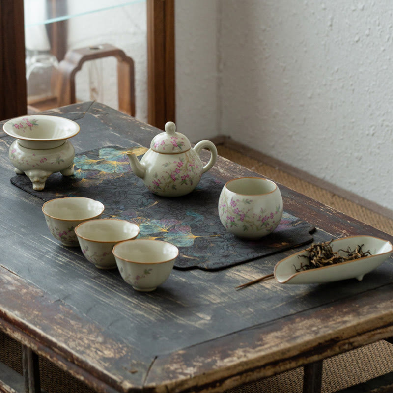 Nimara Ritual Peach Blossom Daisy Flower Ceramic Teacup Kung Fu Tea Cups