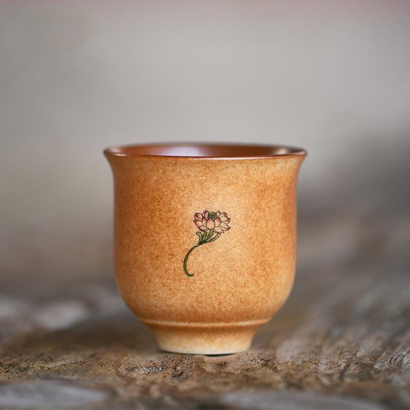 Nimara Ritual Small Dunhuang Frescoes Lotus Ceramic Teacup Kung Fu Tea Cup 90ml