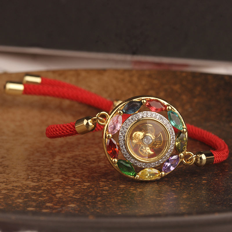 Nimara Ritual Colorful Zircon Copper Wealth Luck Rotation Bracelet Necklace Pendant