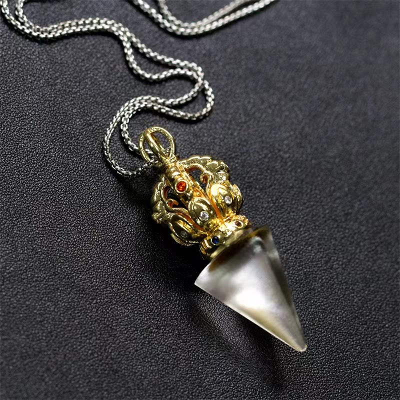 Nimara Ritual Tibetan Dorje Vajra 4 Prong Lotus Liuli Crystal Strength Necklace Pendant