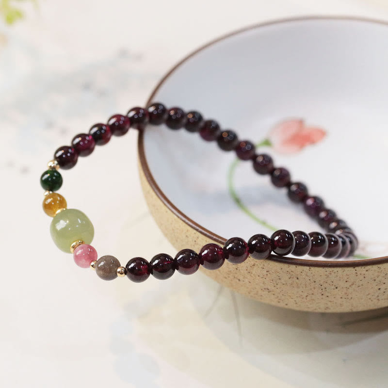Nimara Ritual Natural Garnet Hetian Jade Tourmaline Bead Passion Bracelet