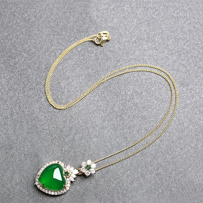 Nimara Ritual Green Chalcedony Love Heart Design Strength Necklace Pendant