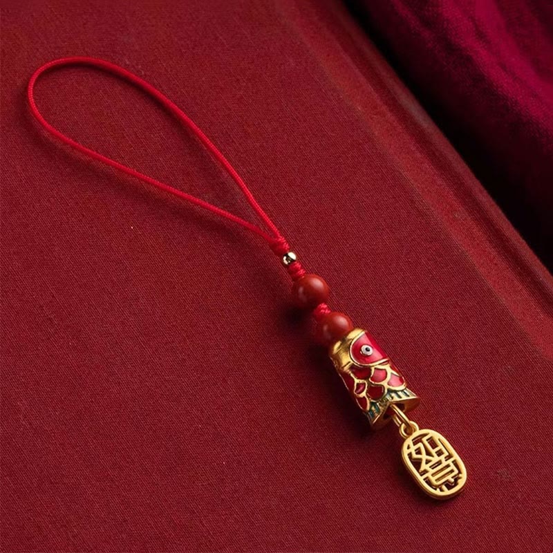 Nimara Ritual Koi Fish Cinnabar Attracting Wealth Wish Ruyi Charm Luck Phone Hanging Decoration