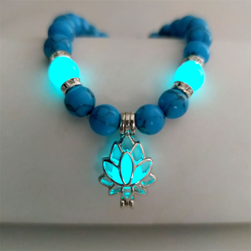 Positive Thinking Tibetan Turquoise Glowstone Luminous Bead Lotus Protection Bracelet