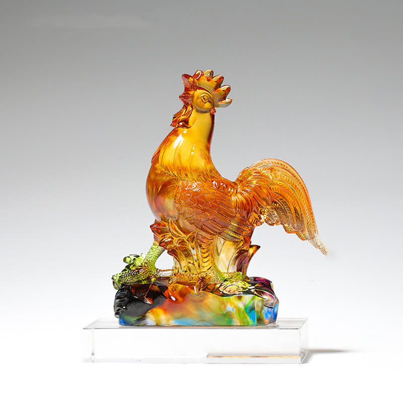 Nimara Ritual Handmade Liuli Crystal Rooster Art Piece Home Decoration