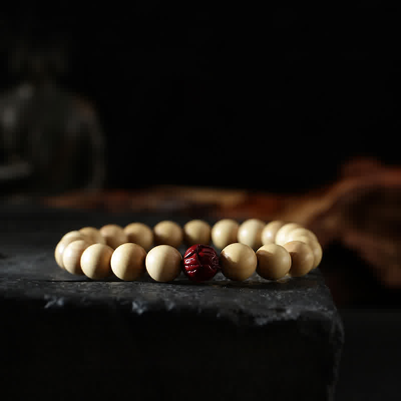 Nimara Ritual Tibet Peach Wood Lotus Cinnabar Bagua Yin Yang Luck Wealth Bracelet