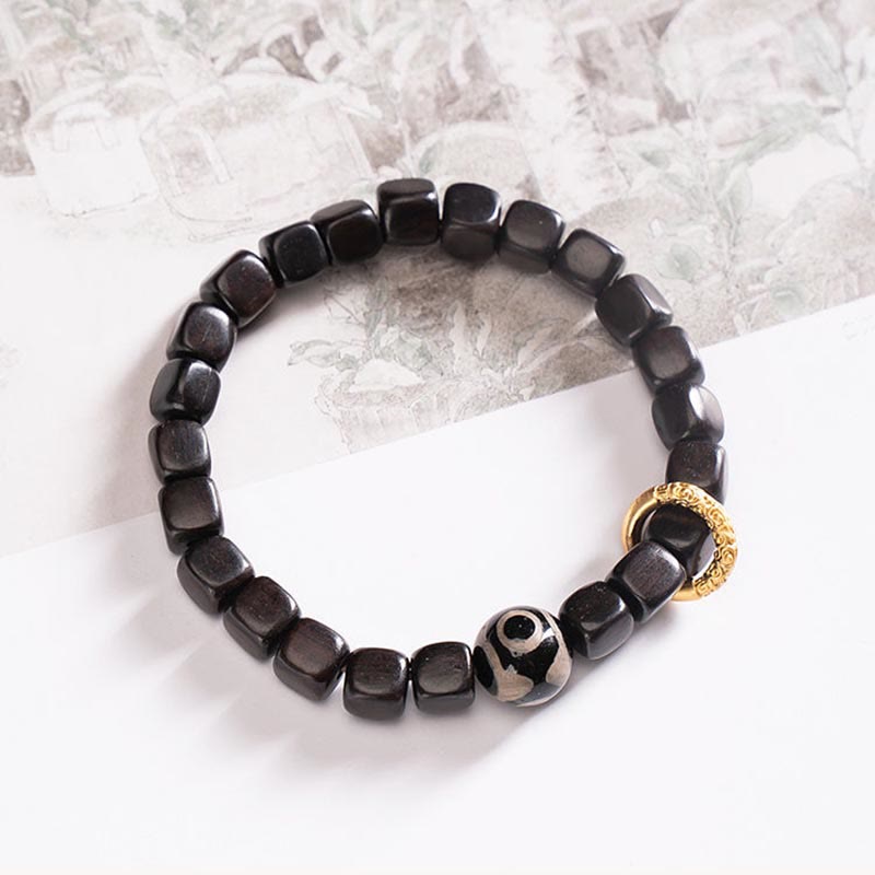 Nimara Ritual Tibetan Ebony Wood Dzi Bead Balance Calm Bracelet