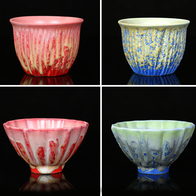 Nimara Ritual Retro Blue Red Gradient Lotus Pattern Kiln Change Ceramic Teacup Kung Fu Tea Cup Bowl