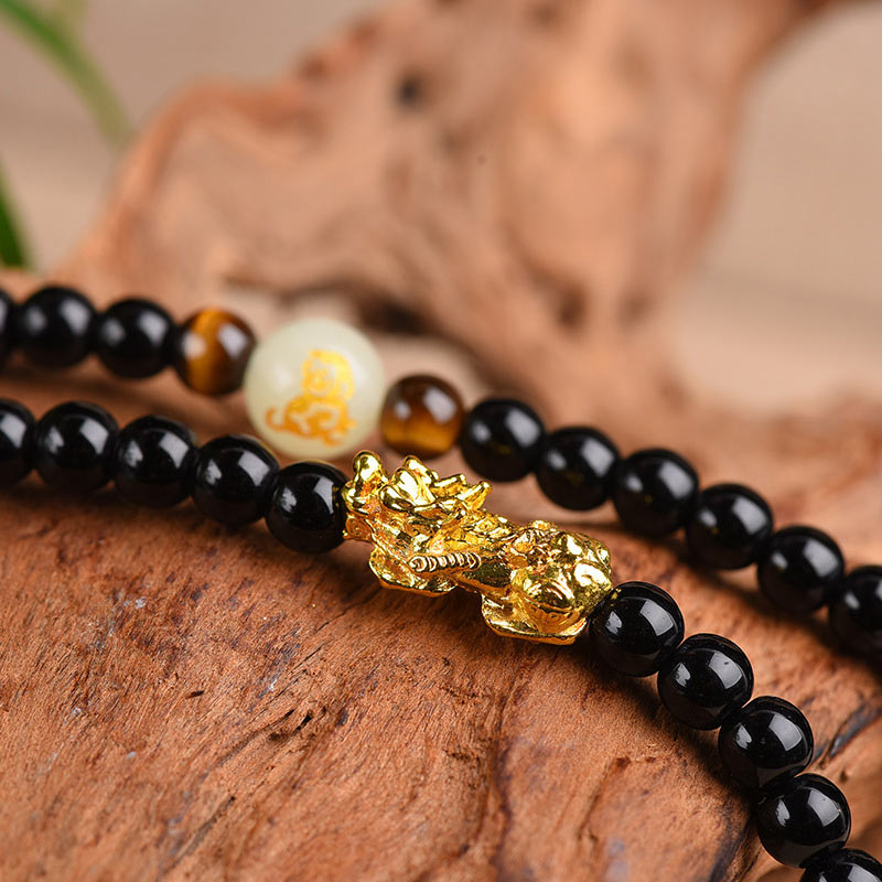 Nimara Ritual Chinese Zodiac Obsidian PiXiu Protection Mala Bracelet