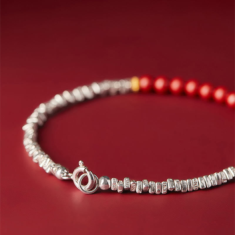 Nimara Ritual 925 Sterling Silver Cinnabar Fu Character Blessing Bracelet